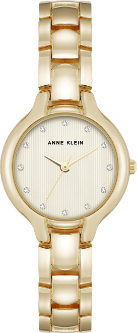 Women's Quartz Delicate Crystal Accented Champagne Dial Gold-Tone Alloy Metal Watch, 28mm