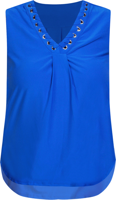 Juniper + Lime Womens Sleeveless V-Neck Solid Ruff Top