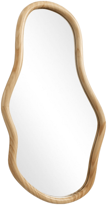 Natural Pine Wood Frame Oblong Irregular Wall Mirror, Accent and Vanity