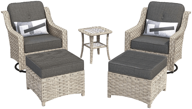 5 Piece Outdoor Patio Furniture Set,Wicker Conversation Set with Swivel Rocker Chairs,Ottomans and Side Table for Outside Porch Balcony Backyard
