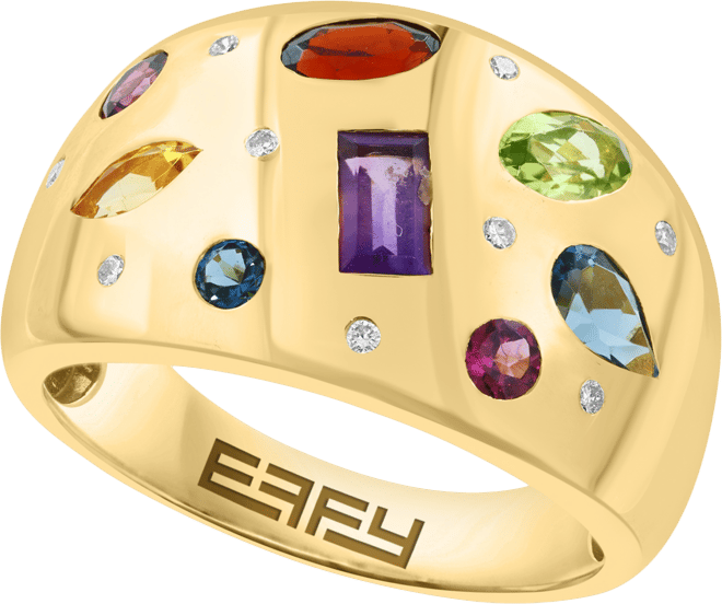 Effy Multi-Gemstone (1-1/2 ct. t.w.) & Diamond (1/20 ct. t.w.) Mixed-Cut Scatter Ring in 14k Gold-Plated Sterling Silver