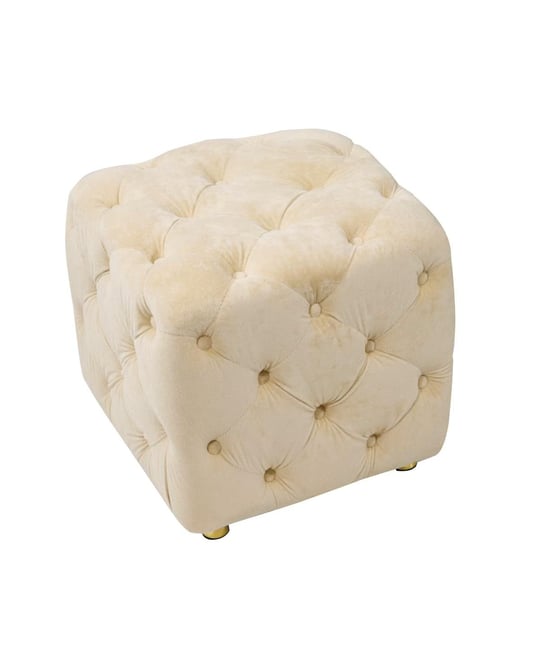 Velvet Upholstered Cube Ottoman with Tufted Design, Hidden Storage, Gold Legs, Footstool for Living Room or Bedroom-
