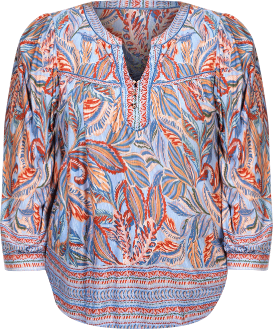 Democracy Plus 3/4 Sleeve Border Print Top