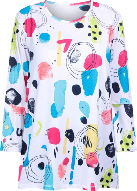 Erin London Womens 3/4 Flounce Sleeve Print Top