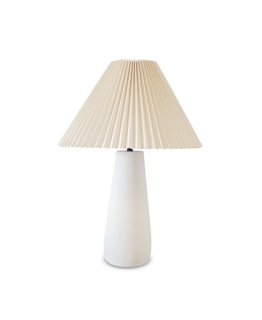 Gwen Led Modern Table Lamp with Cream Pleated Fabric Shade and Weighted Base, Bulb Included (25")