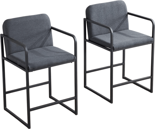 Set of 2 Counter Height Stools, 26.7" Seat Height with Armrests, Metal Frame & Upholstered Cushions-