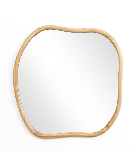 Natural Pine Wood Frame Square Irregular Wall Mirror, Accent and Vanity