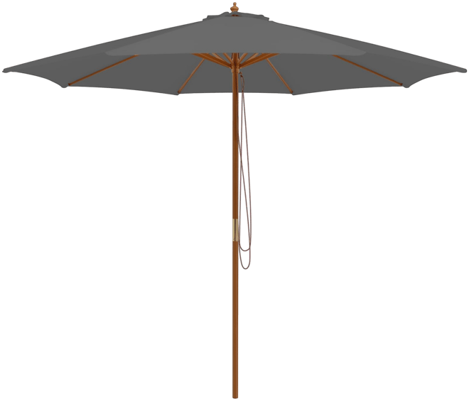 Gymax 10FT Wooden Market Table Umbrella Pulley Sunshade Canopy w/8 Bamboo Ribs