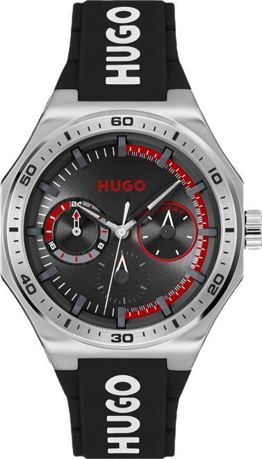 Men's Grail Sport Quartz Multifunction Black Silicone Watch, 44mm