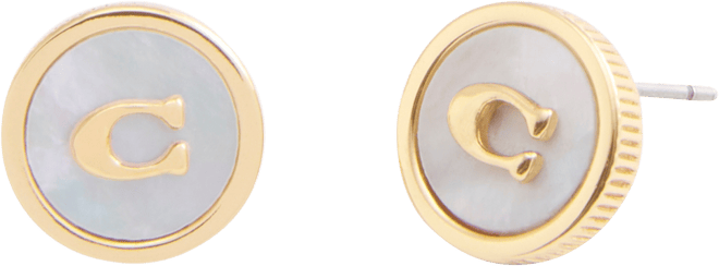 Signature Mother of Pearl Coin Stud Earrings