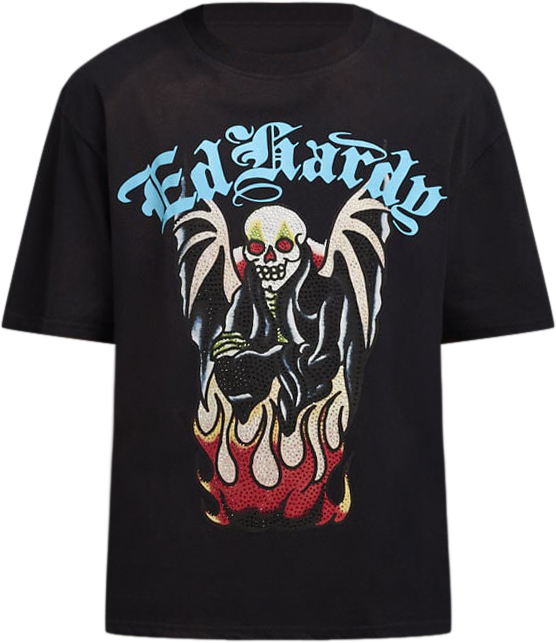Shop Ed Hardy Sacred Heart Rhinestone Boxy Tee EHM1101-25RS-BLK