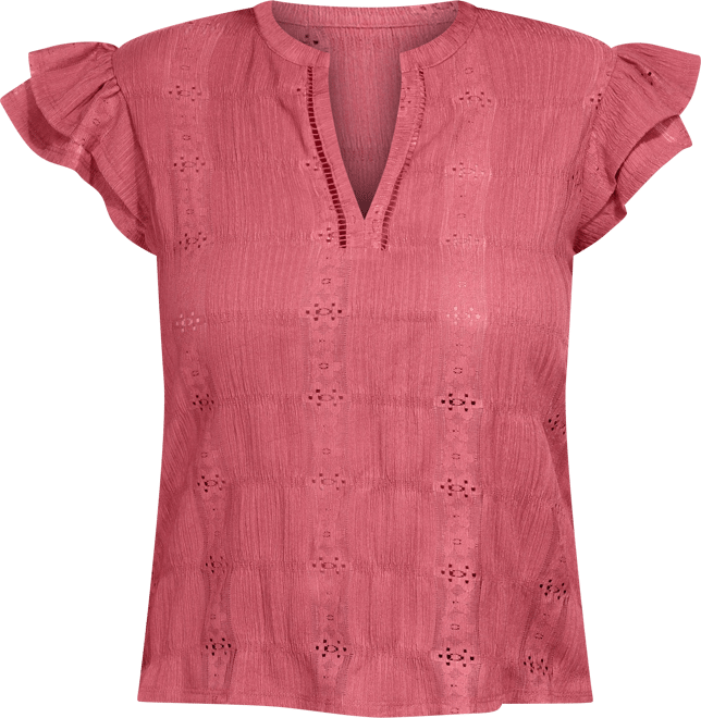 Chloe + Jasmine Womens Eyelet Ruffle Sleeve Top