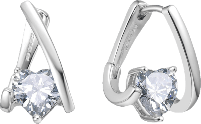 White Gold Plated or 14K Gold Plated with Clear Cubic Zirconia Huggie Style Earrings