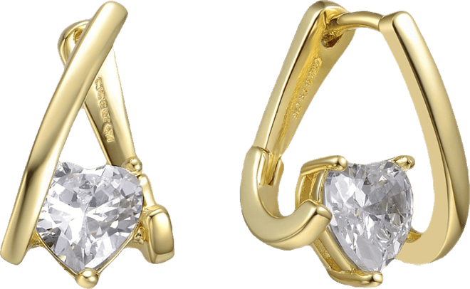 White Gold Plated or 14K Gold Plated with Clear Cubic Zirconia Huggie Style Earrings