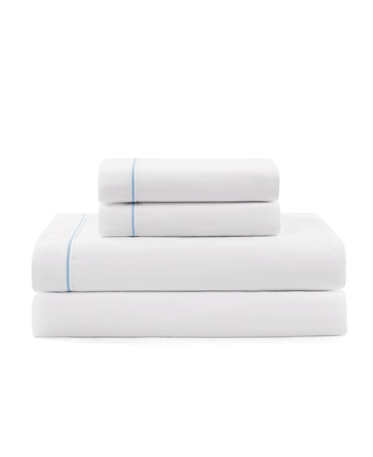 Solid 200-Thread Count Hem Stripe Cotton Percale 4-Pc. Sheet Set, Queen