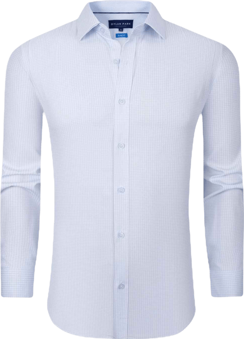 Men's Four Way Stretch Plaid Print Button Down Dress Shirt