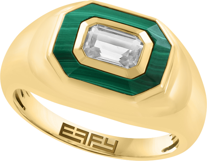 Effy White Topaz (5/8 ct. t.w.) & Malachite Octagon Ring in 14k Gold-Plated Sterling Silver