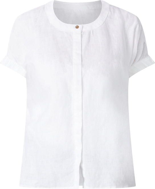 DKNY Womens Elastic Puff Sleeve Button Down Top