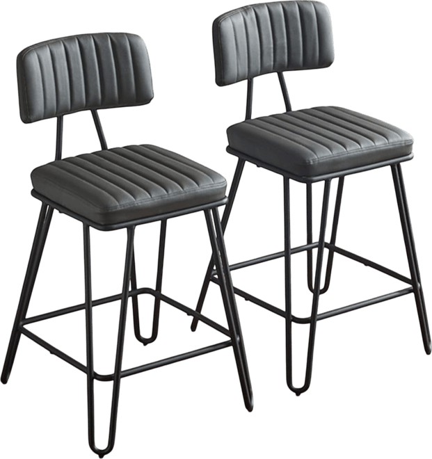 25.2'' Set of 2 Counter Height Chairs with Backrest Pu Leather Upholstery and Metal Frame for Kitchen Island or Dining Room-