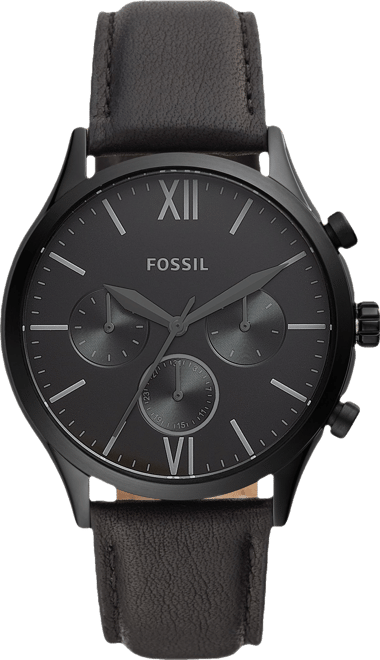 Men's Fenmore Multifunction Black Leather Watch, 44mm