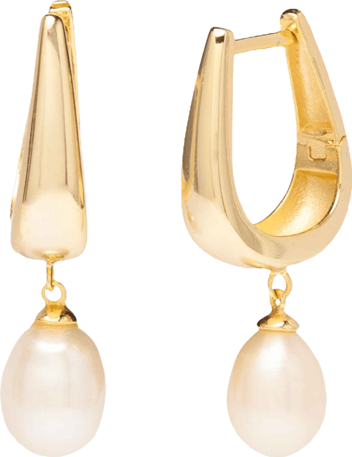 Baroque Cultured Freshwater Pearl (7x9mm) Charm Oval Hoop Earrings in 18k Gold-Plated Sterling Silver