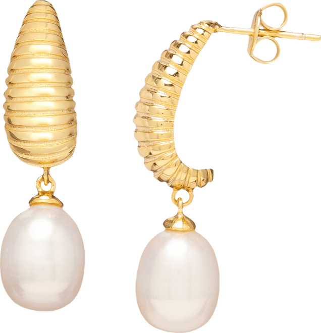 Baroque Cultured Freshwater Pearl (8x10mm) Textured J-Hoop Earrings in 18k Gold-Plated Sterling Silver