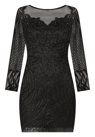 Women's Long Sleeve Cocktail Dress with Illusion Neckline