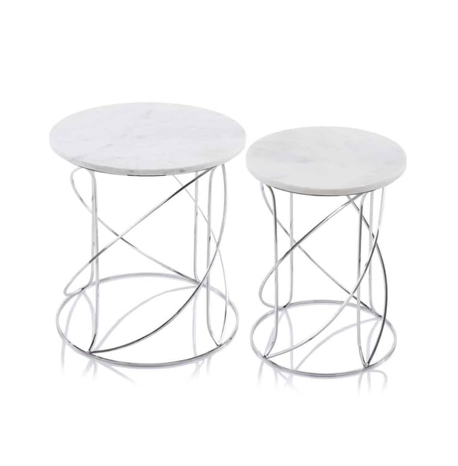 Contemporary Marble Round Accent Table for Living Room-Set of 2