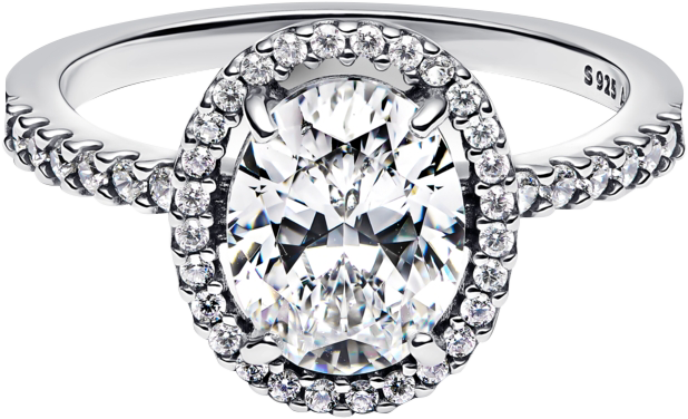Oval Sparkling Halo Statement Sterling Silver Ring