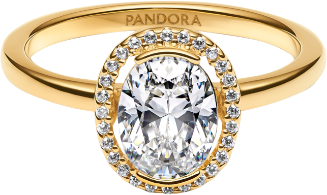 Oval Sparkling Halo 14K Gold-Plated Ring
