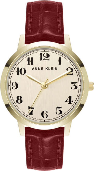 Women's Quartz Casual Red Polyurethane Leather and Gold-Tone Metal Alloy Boyfriend Watch, 34mm