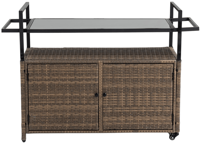 Streamdale Outdoor Wicker Bar Cart with Glass Top