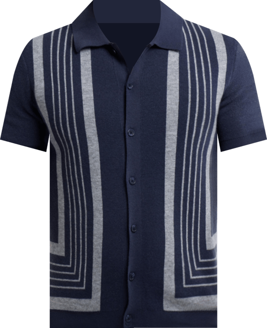 Men's Stripe Short Sleeve Sweater Polo Shirt