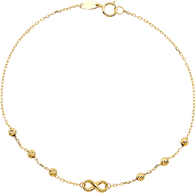 Diamond Infinity & Textured Bead Link Bracelet in 10k Gold