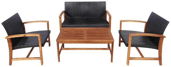 4PCS Outdoor Patio Rattan Furniture Set Acacia Wood Frame Sofa Loveseat Garden