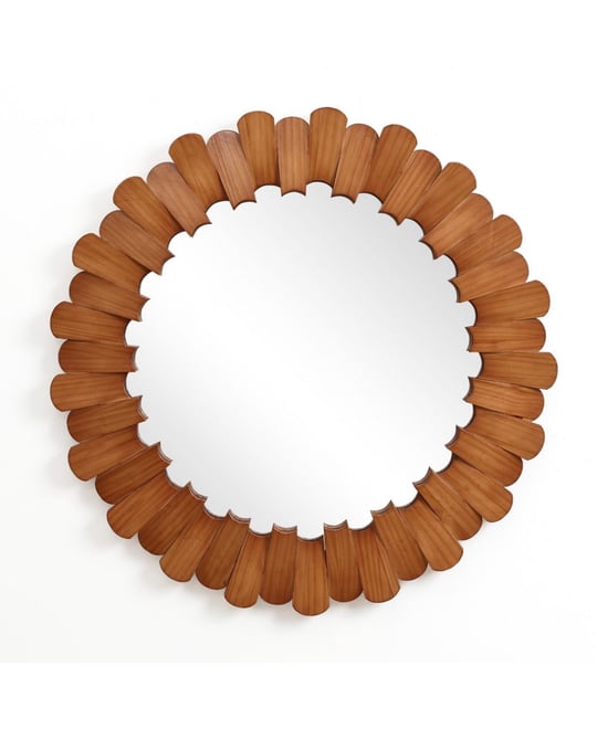 Pine Wood Frame 35-Inch Round Wall Mirror