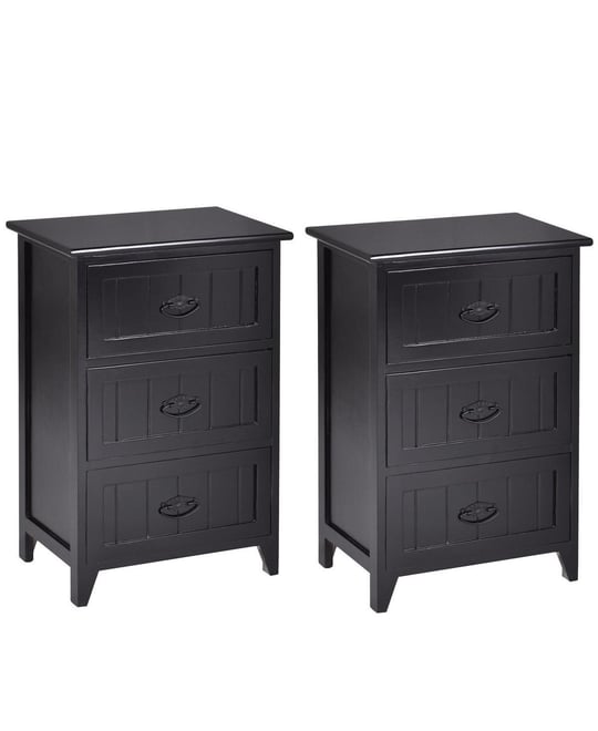 2 Pcs 3 Drawers Nightstands End Table Storage Wood Side Bedside