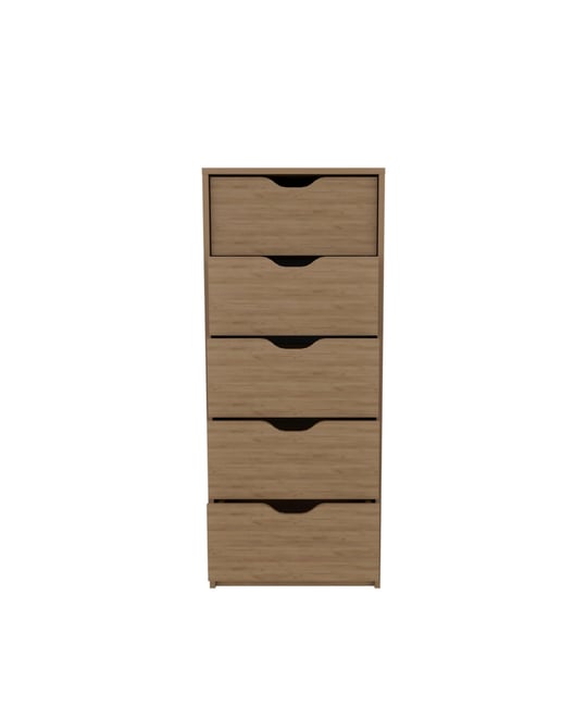 Houma 5 Drawers Narrow Dresser, Slim Storage Chest of Drawers, Natural Oak