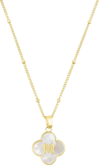 Gold Mother of Pearl Initial Clover Necklace
