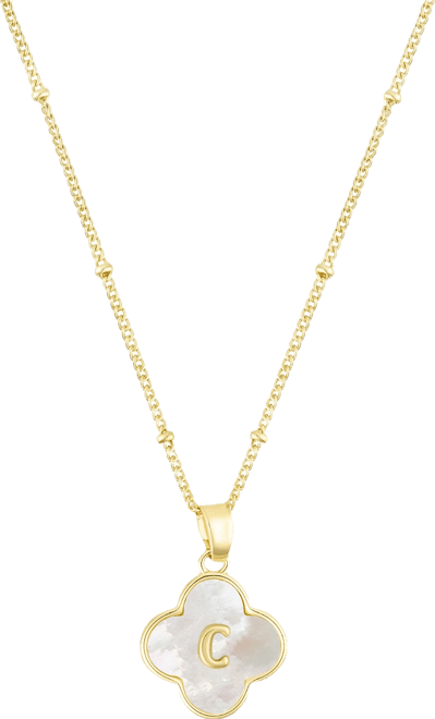 Gold Mother of Pearl Initial Clover Necklace