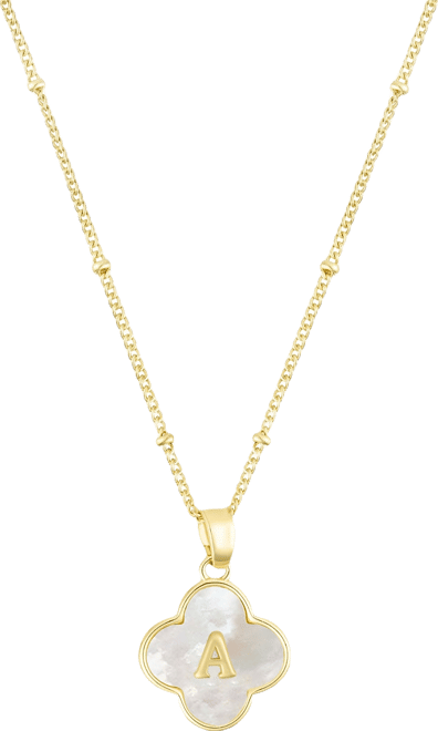 Gold Mother of Pearl Initial Clover Necklace