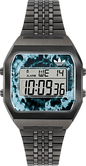 Unisex Digital Black Stainless Steel Watch, 36mm