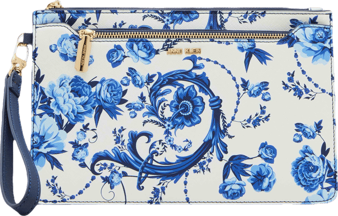 Blue Toile Wristlet with Insert
