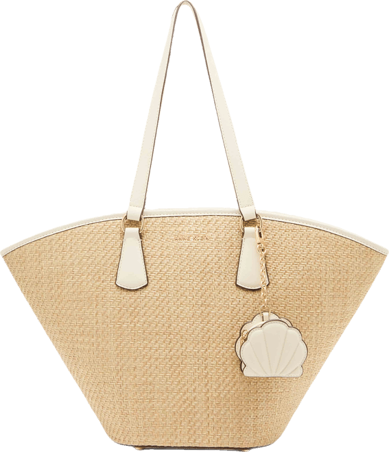 Large Straw Curved Tote with Coin Pouch