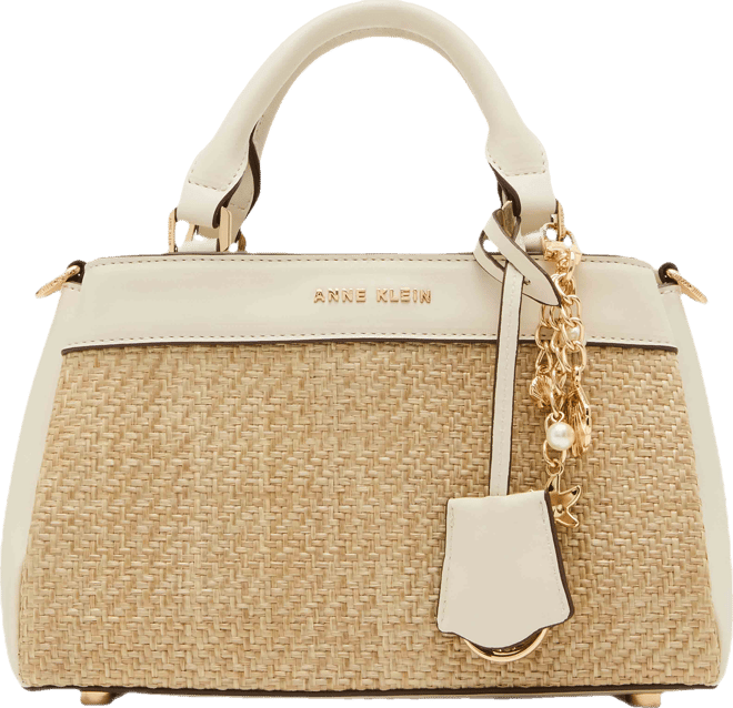 Small Straw Satchel with Convertible Strap