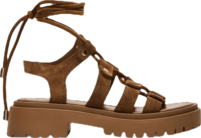 LYRIAN Cognac Suede Platform Lace-Up Strappy Women's Sandal