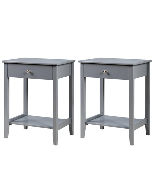 2PCS Nightstand Sofa Side End Table Bedroom Living Room w/ Shelf Drawer
