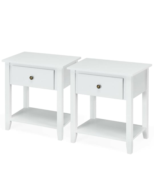 Gymax 2PCS Nightstand Sofa End Side Table W/ Storage Drawer Bottom Shelf