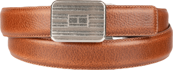 Men's Engine Turned Plaque Buckle Belt