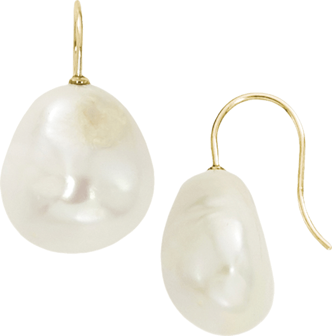 Cultured Baroque Pearl (12 mm) Drop Earrings Set in 14k Gold